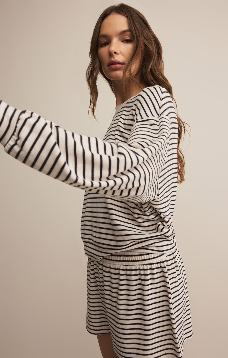 Z SUPPLY LUXE STRIPE LONG SLEEVE TOP - CRYSTAL