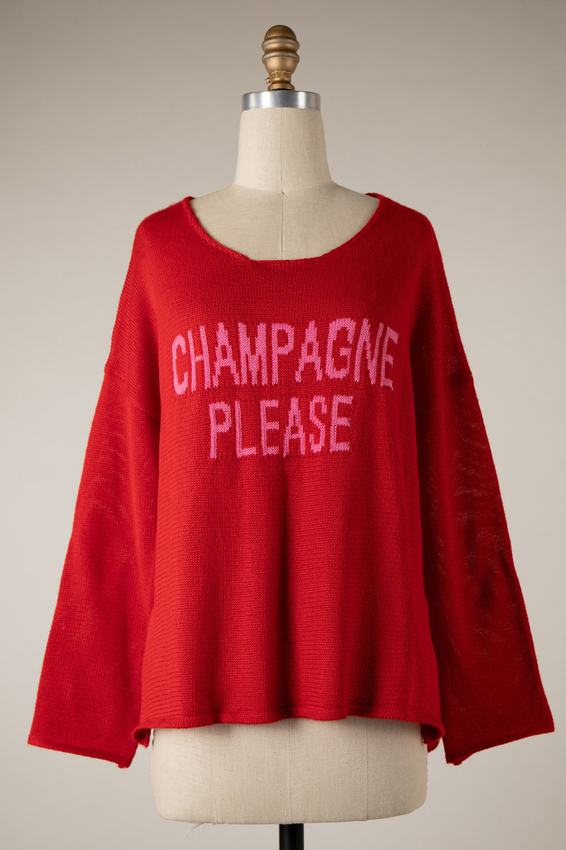 CHAMPAGNE PLEASE LIGHTWEIGHT SWEATER - RED/PINK