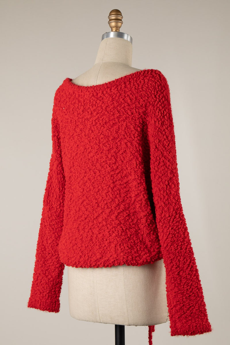 CROPPED DRAWSTRING SWEATER - RED