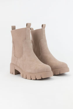 CHELSEA ANKLE BAND SOCK PLATFORM BOOTIE - TAUPE