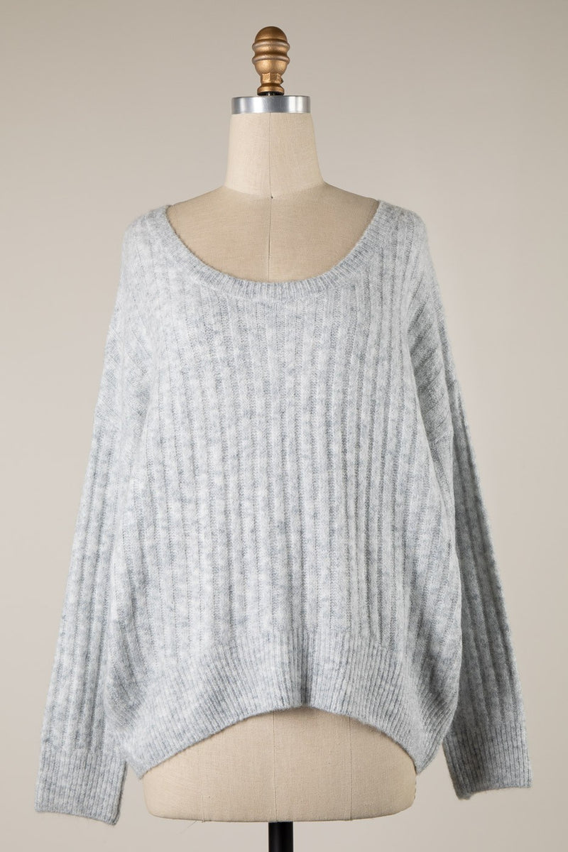 SOFT RIBBED KNIT SWEATER - SILVER