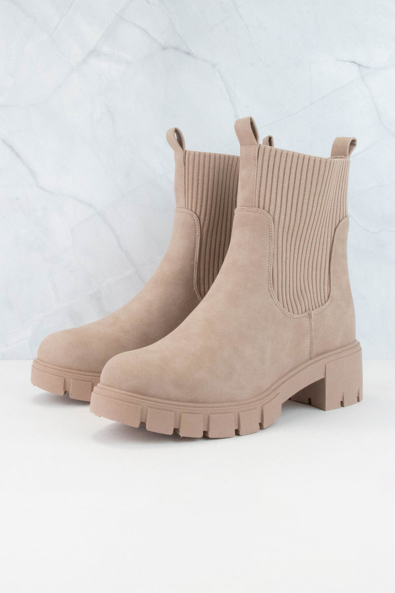 CHELSEA ANKLE BAND SOCK PLATFORM BOOTIE - TAUPE