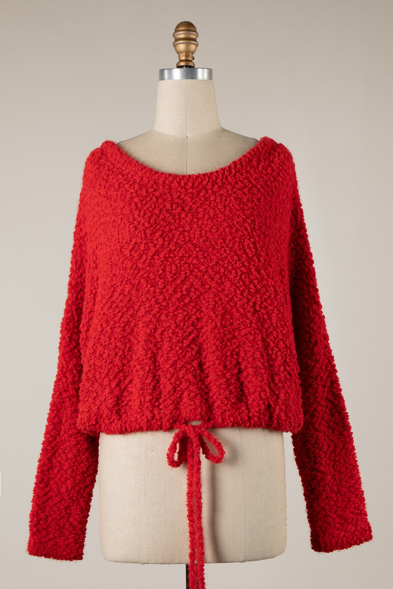 CROPPED DRAWSTRING SWEATER - RED