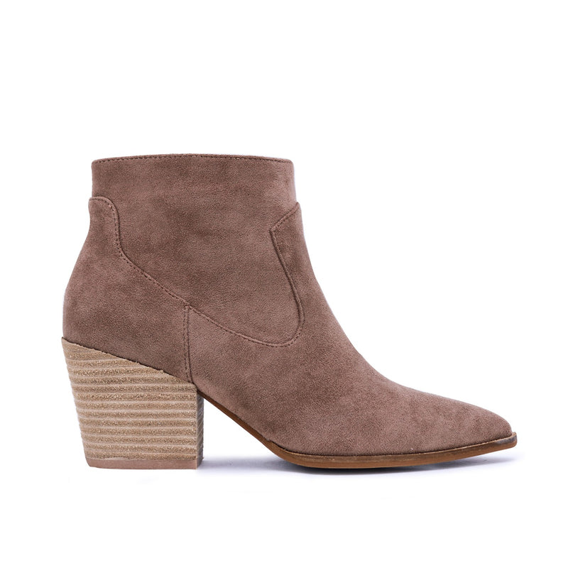 POINTY TOE FAUX SUEDE ANKLE BOOTIES - TAUPE