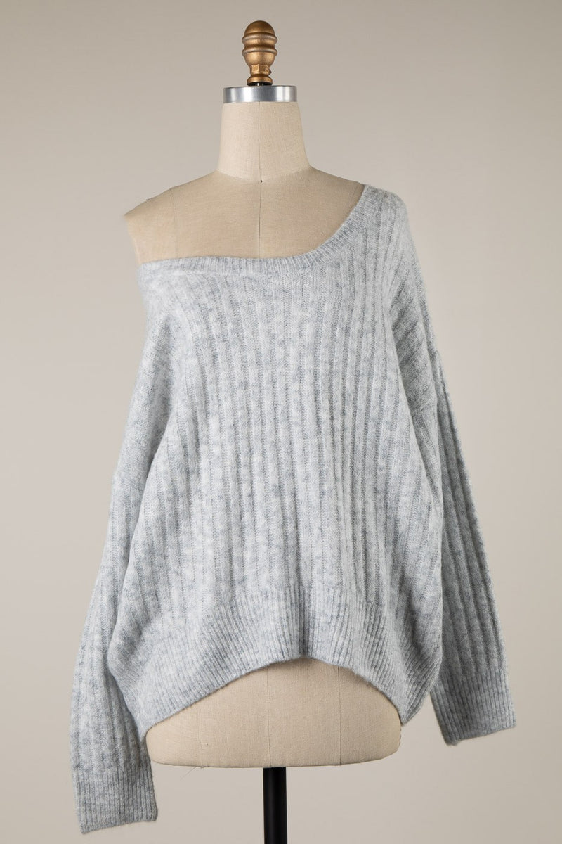 SOFT RIBBED KNIT SWEATER - SILVER