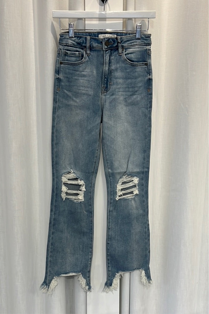 HAPPI HIGH RISE CROPPED FLARE JEANS - MED BLUE
