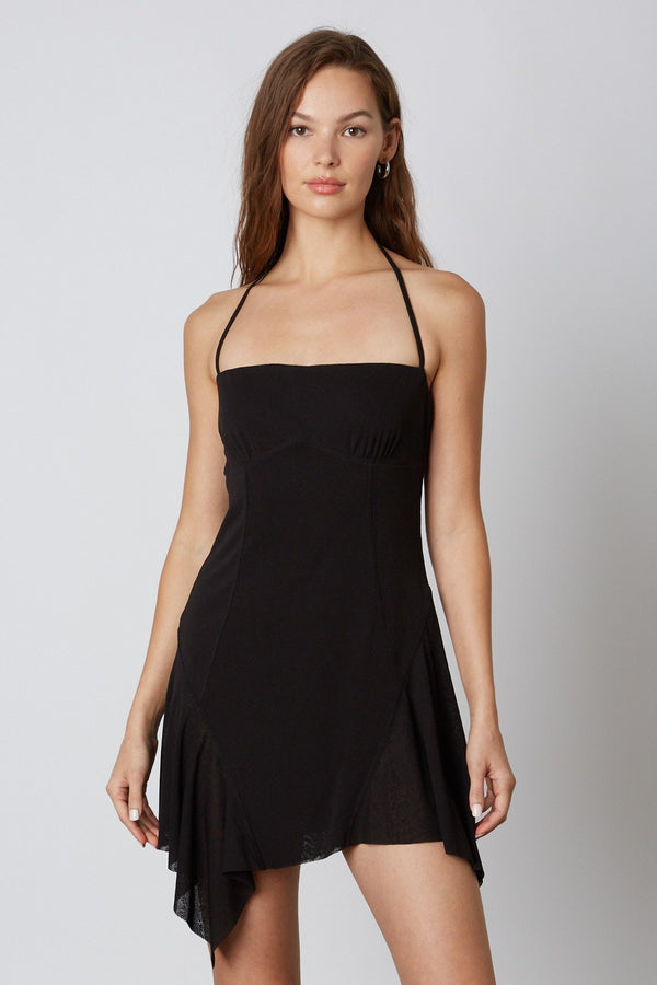 ASYMMETRICAL MINI DRESS - BLACK
