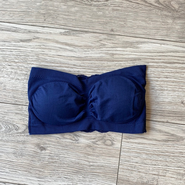 SEAMLESS BANDEAU WITH LACE BACK - NAVY