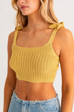 KNIT SHOULDER TIE TANK TOP - MELON