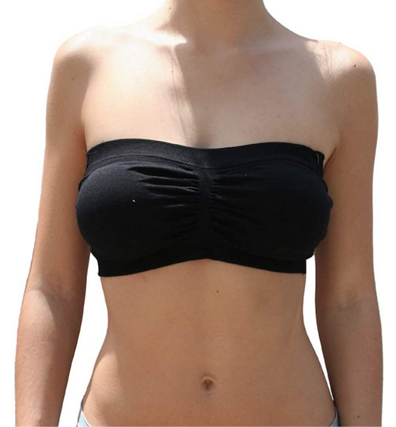 SEAMLESS BANDEAU WITH LACE BACK - BLACK
