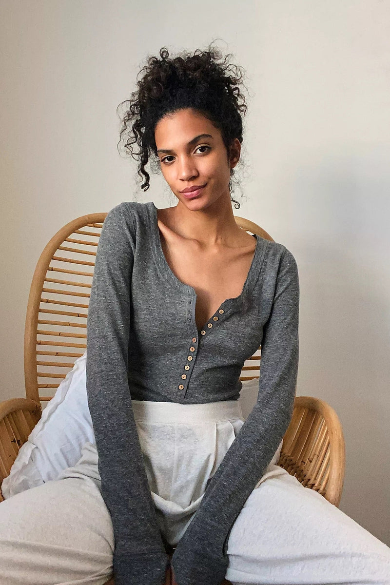 FREE PEOPLE DYLAN THERMAL BODYSUIT - WASHED BLACK