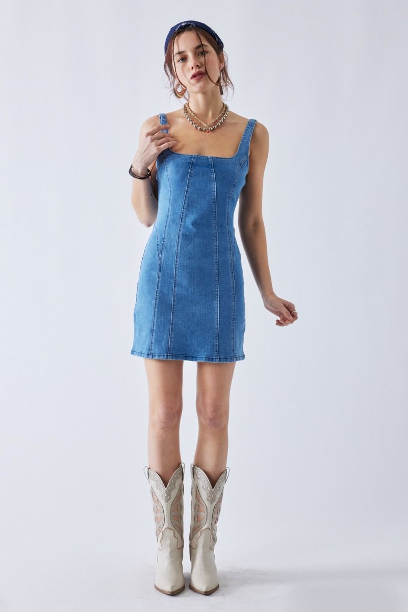  QINSEN Womens Airy Blue Mini Dress for Casual Long