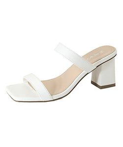 OPEN TOE BLOCK HEEL SANDALS - WHITE