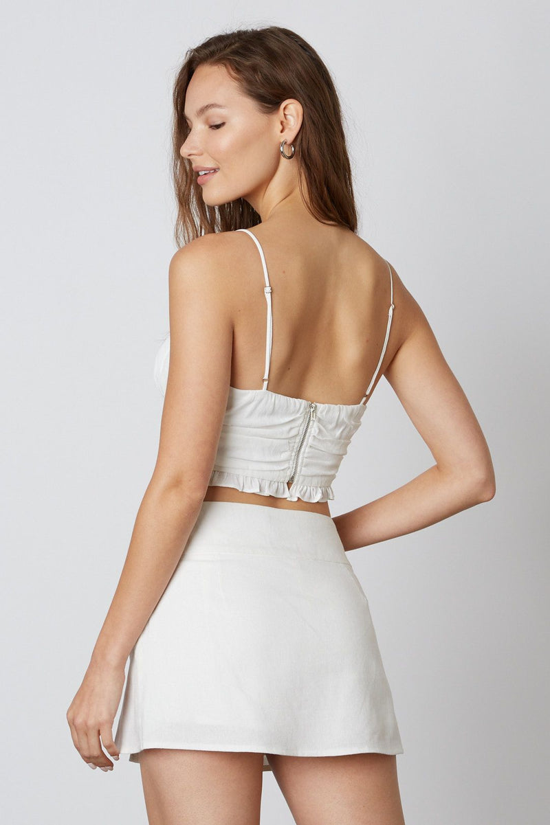 CROPPED RUCHED CAMI TOP - WHITE