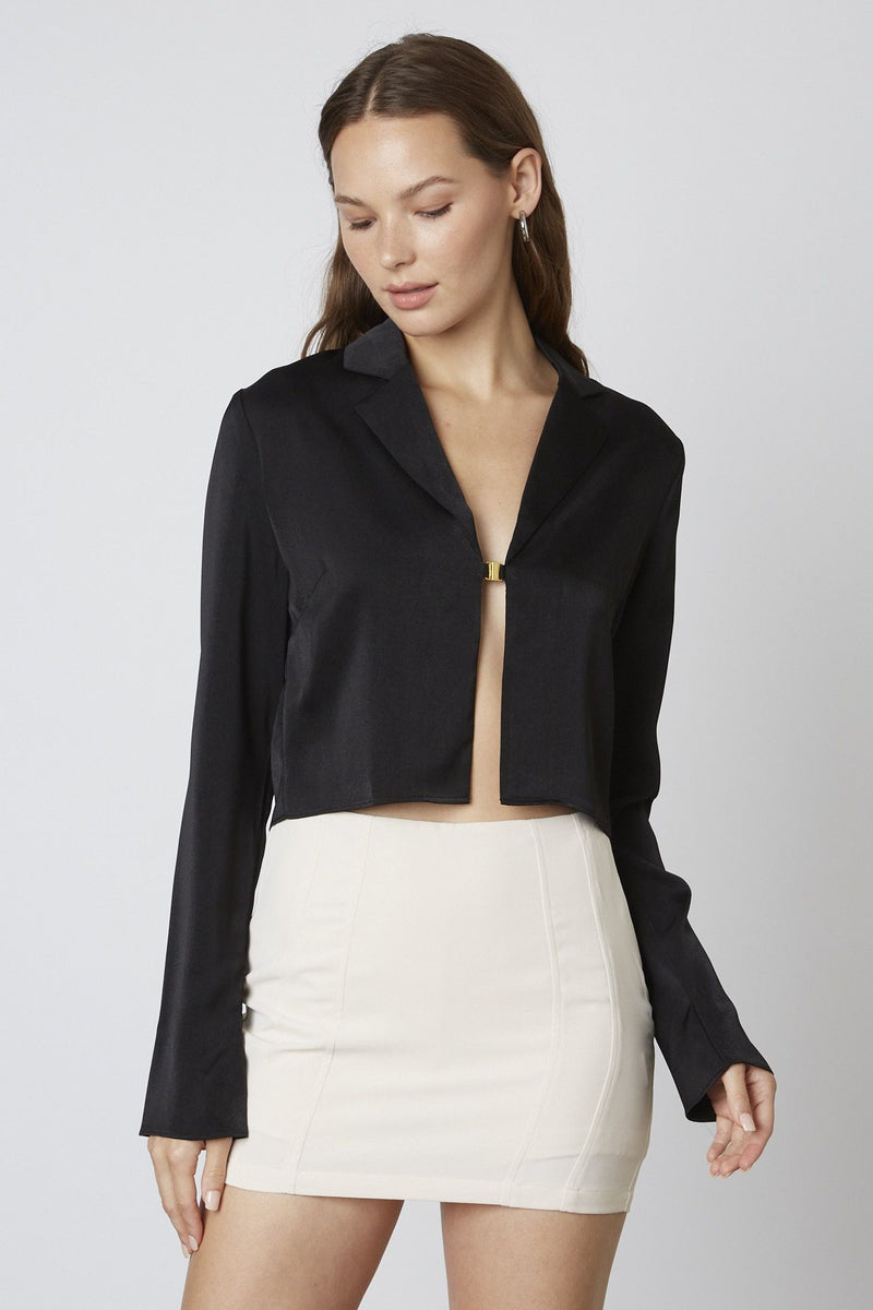 CLASP FRONT SATIN TOP - BLACK