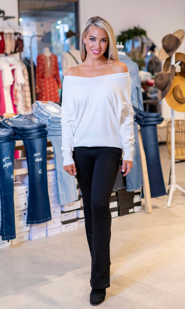 V-NECK SWEATER WITH FRONT SEAM DETAIL - OFF WHITE