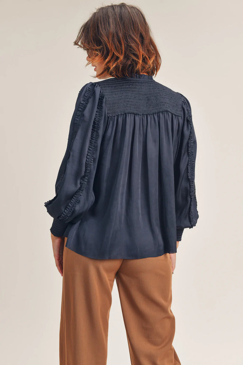 KARISSA RUFFLE BLOUSE - NAVY