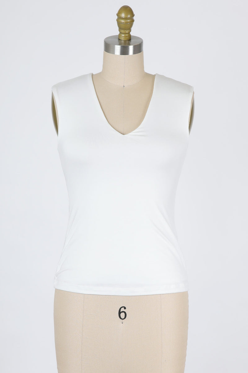 DOUBLE LAYER V-NECK TANK TOP - IVORY