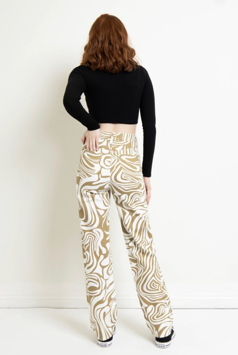 SWIRL PRINT BOYFRIEND JEAN - WALNUT