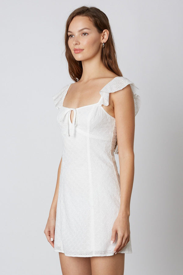 EYELET MINI DRESS - WHITE
