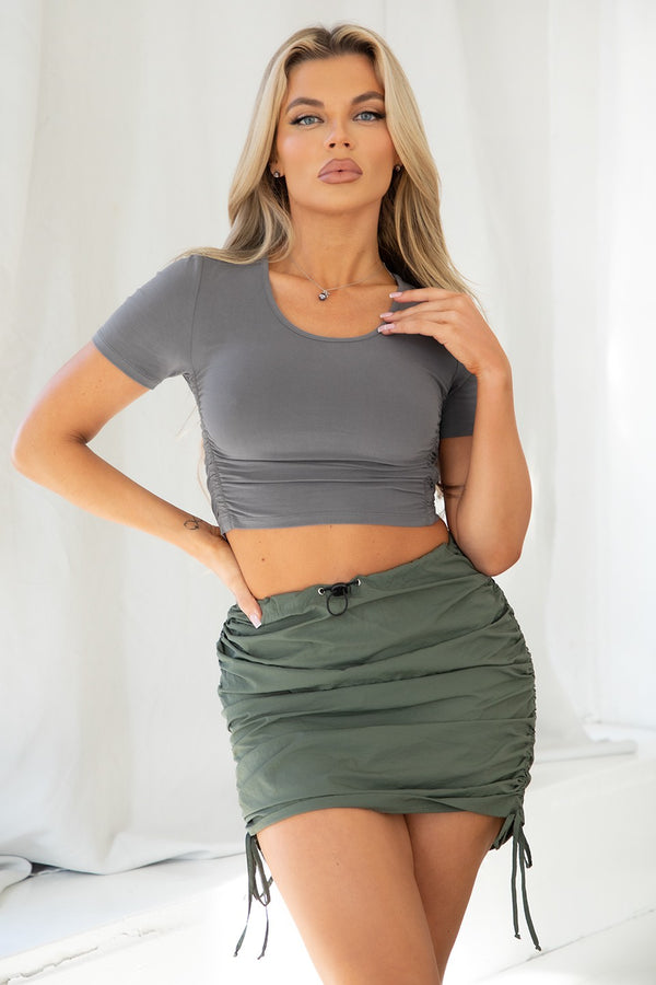 RUCHED CROP TOP - CHARCOAL