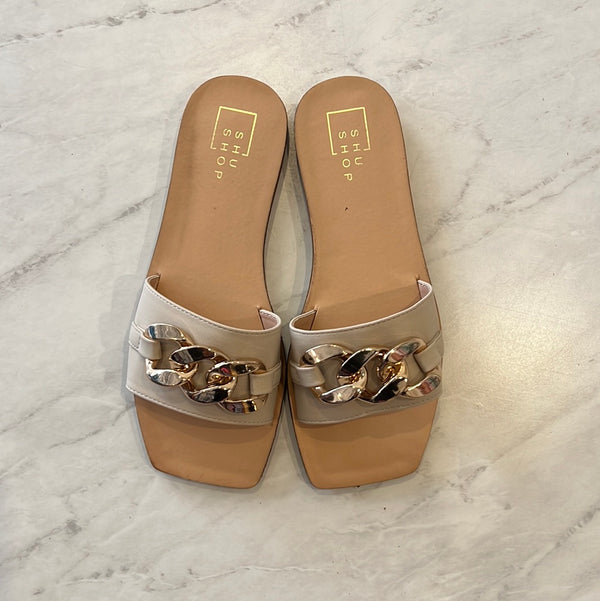 DILIA SLIDE WITH GOLD ACCENT - BONE