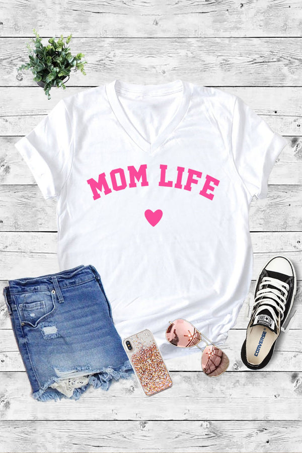 MOM LIFE GRAPHIC T-SHIRT - WHITE/PINK