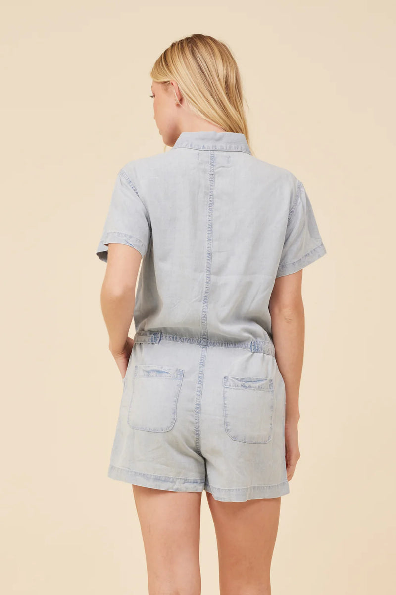 DENIM BUTTON FRONT ROMPER - CHAMBRAY