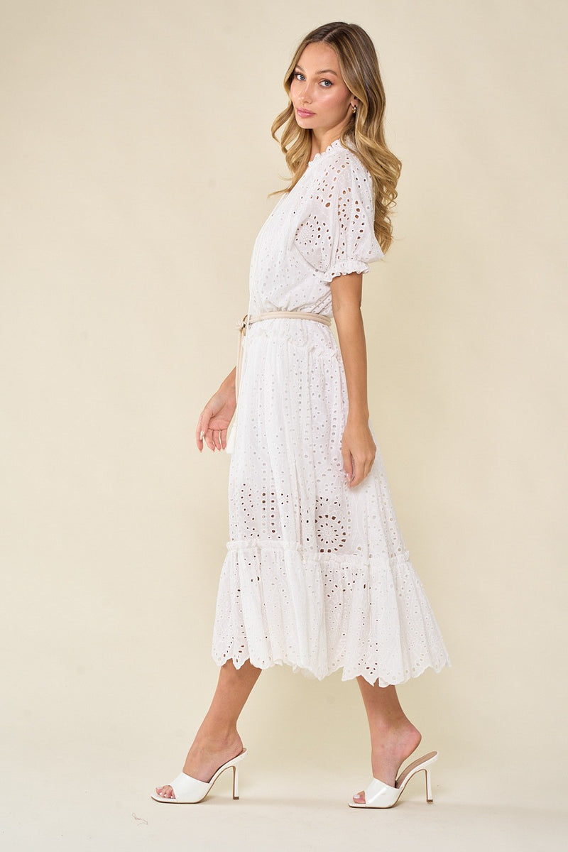 EYELET TIERED MAXI DRESS - OFF WHITE