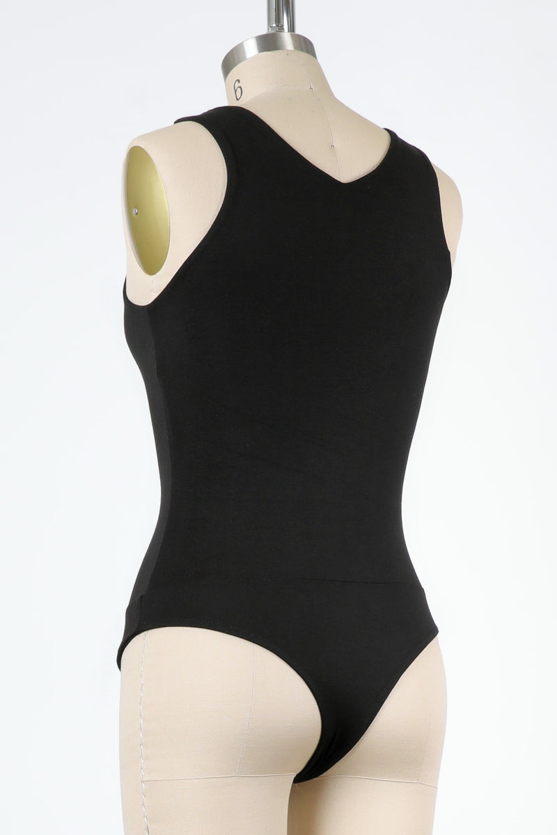 V-NECK SLEEVELESS BODYSUIT - BLACK