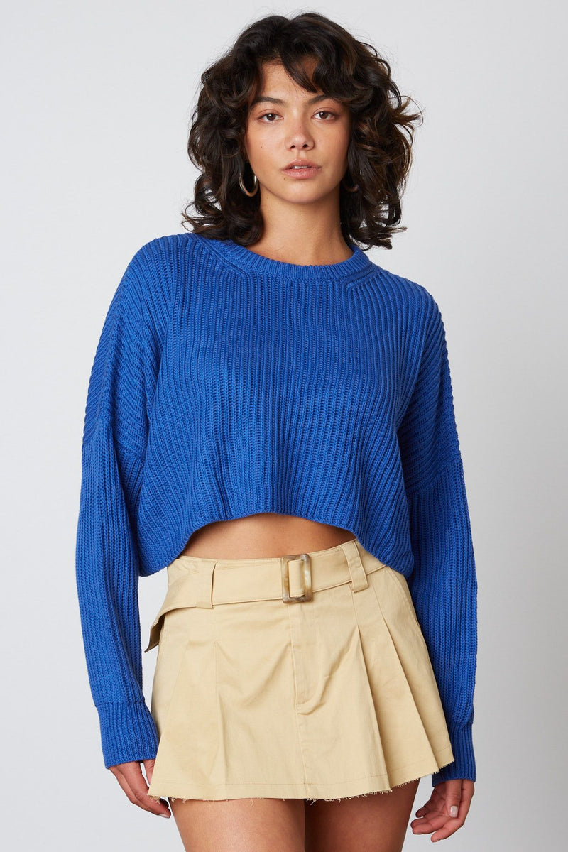 CROPPED KNIT SWEATER - COBALT BLUE – CAllie Girl Boutique