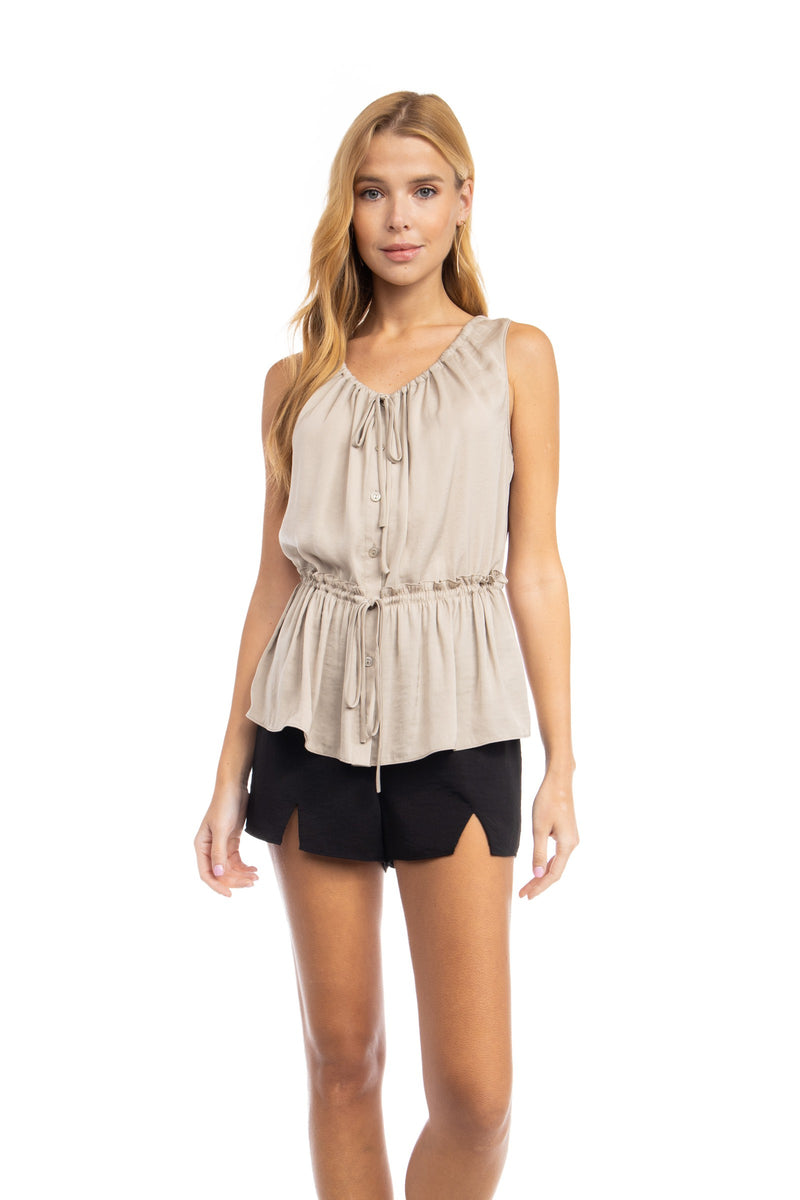 SHIRRED DRAWSTRING TANK TOP - OXFORD