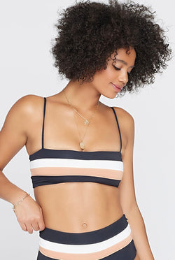 L SPACE REBEL STRIPE BIKINI TOP - BLACK/CREAM/CHESTNUT