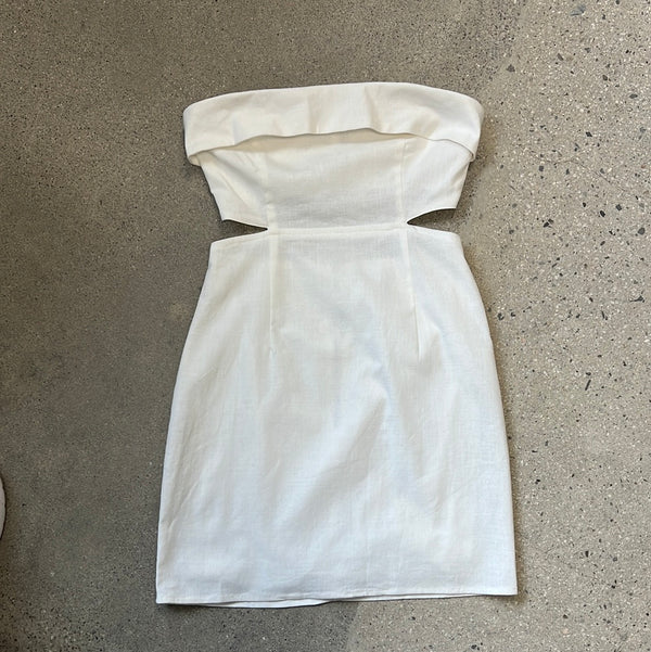 STRAPLESS CUTOUT MINI DRESS - WHITE