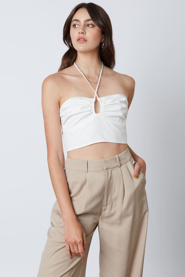 KEYHOLE CROPPED HALTER TOP - WHITE