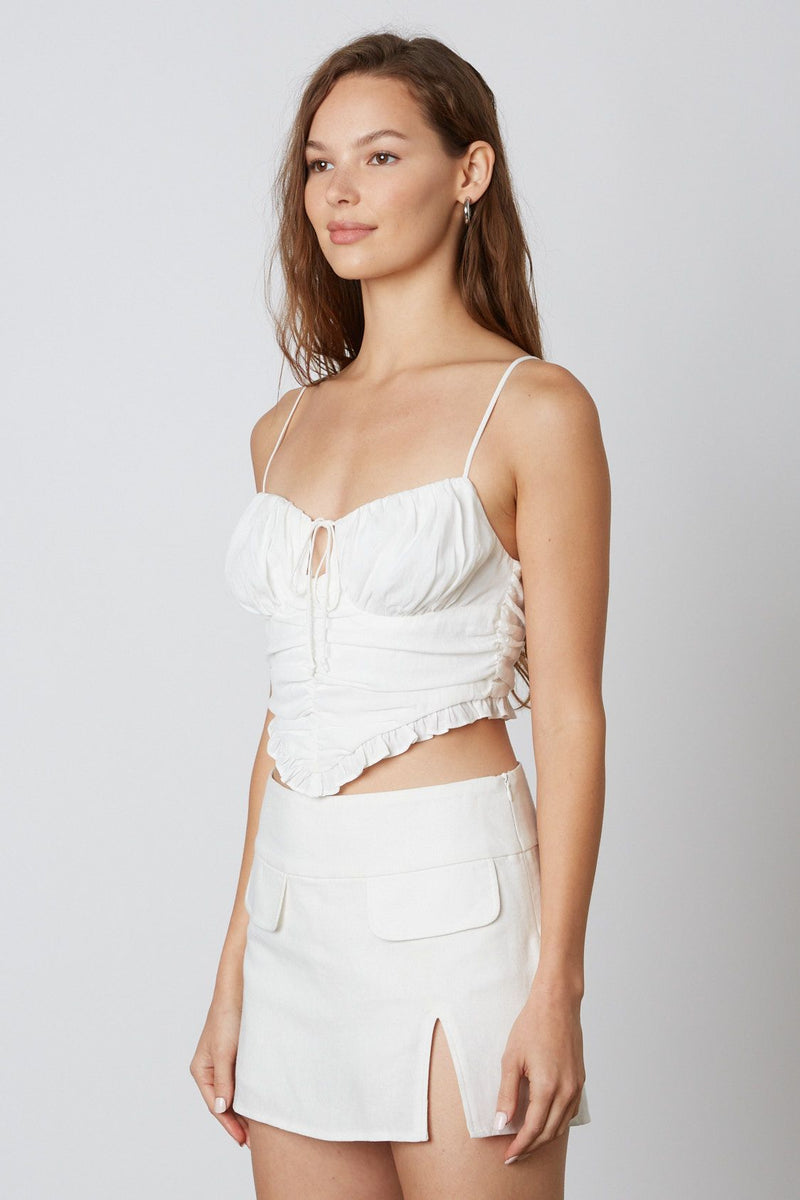 CROPPED RUCHED CAMI TOP - WHITE