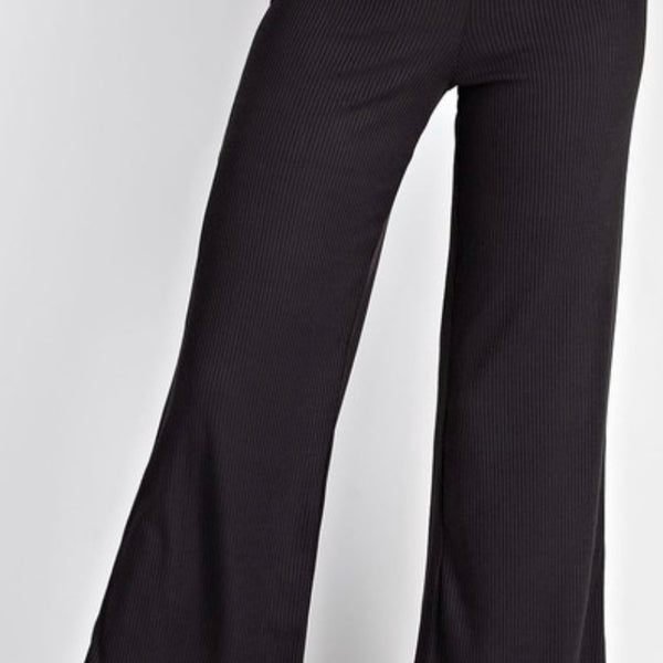 RIB KNIT ELASTIC WAIST LOUNGE PANTS - BLACK – CAllie Girl Boutique