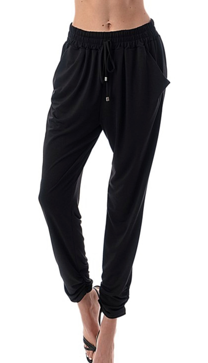 RUCHED ANKLE  JOGGERS - BLACK