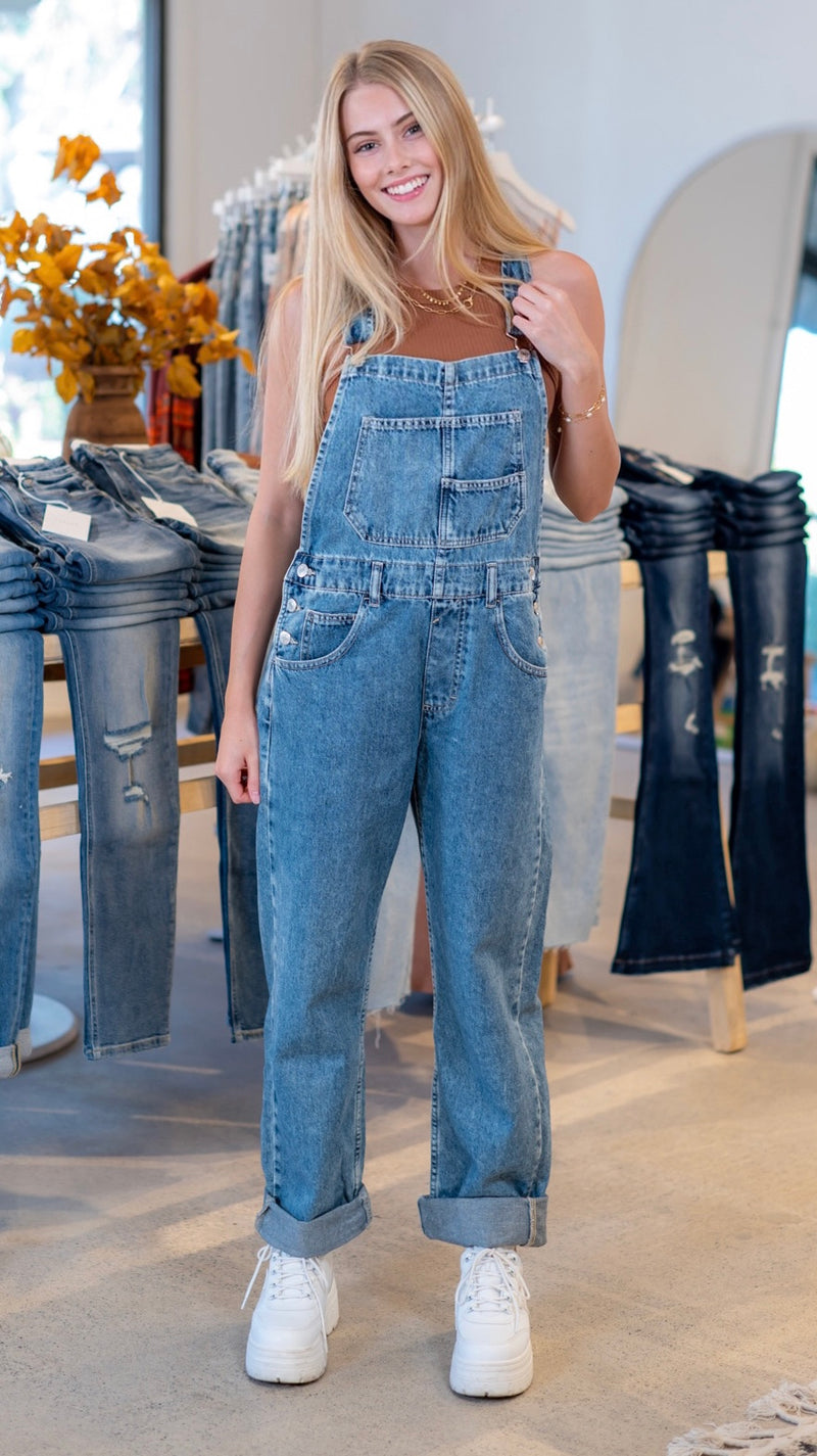 FREE PEOPLE ZIGGY DENIM OVERALLS POWDER BLUE CAllie Girl Boutique