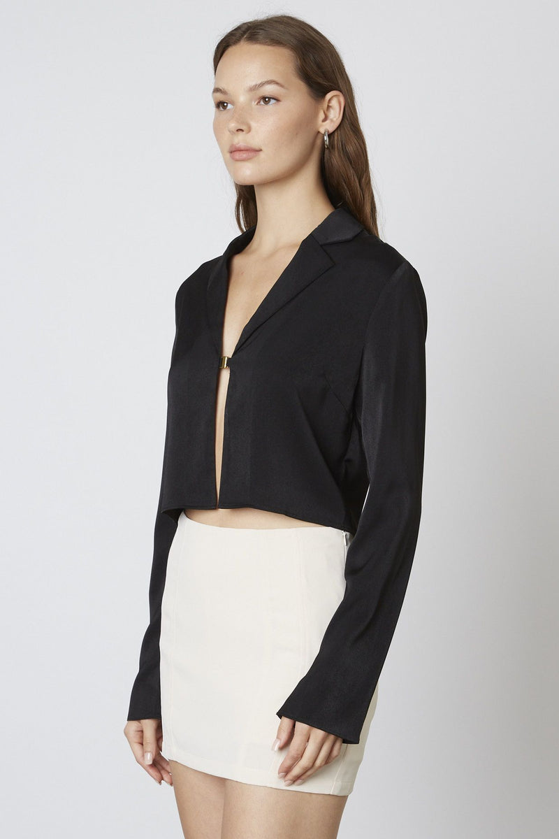CLASP FRONT SATIN TOP - BLACK