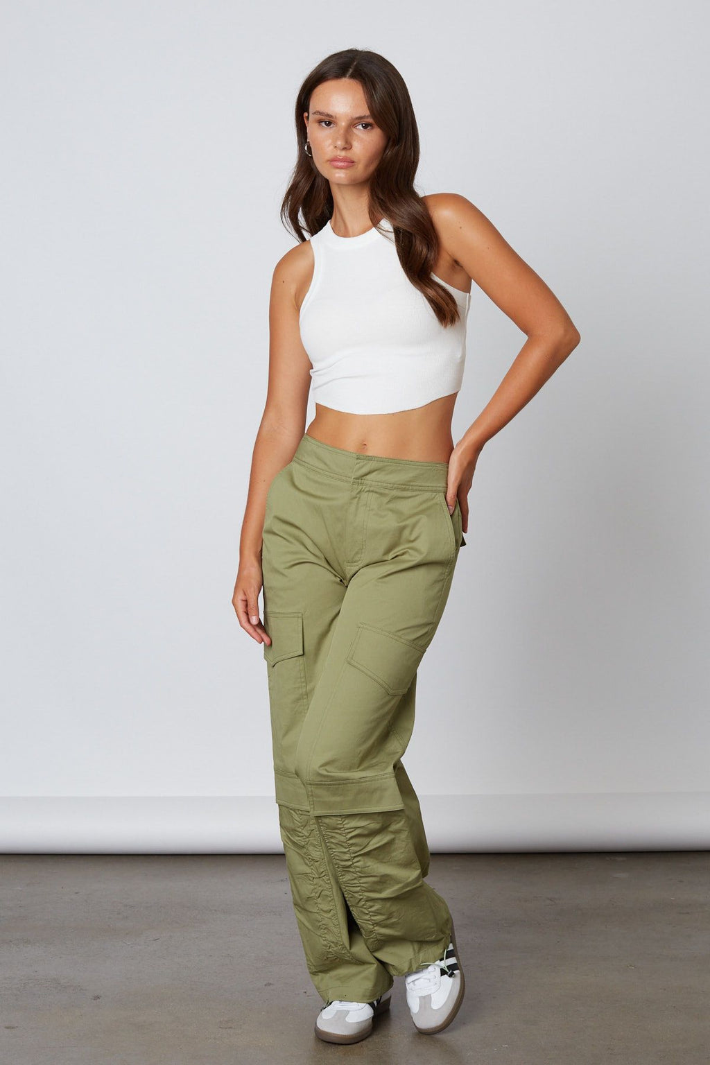 Olive High Rise Cargo Ankle Tie Pants