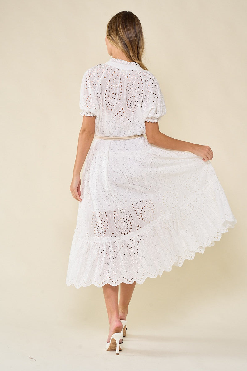 EYELET TIERED MAXI DRESS - OFF WHITE