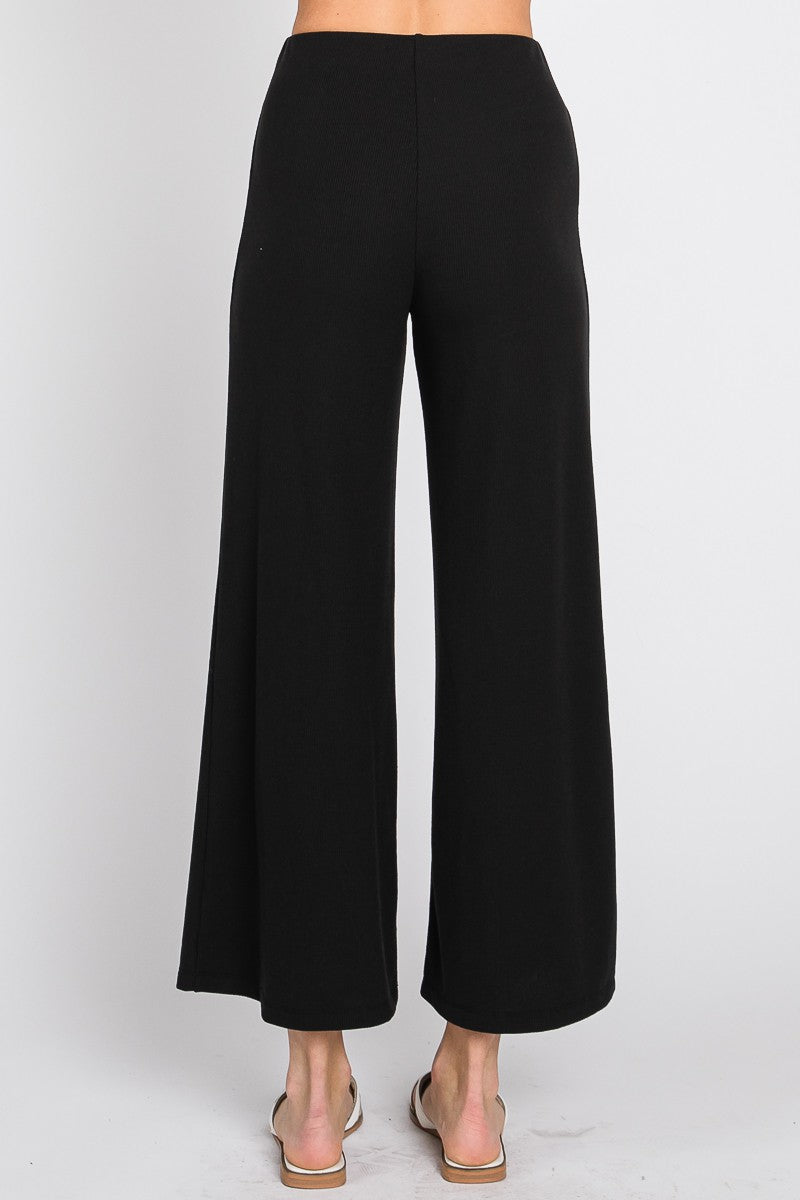 WIDE LEG JERSEY RIB PANTS - BLACK