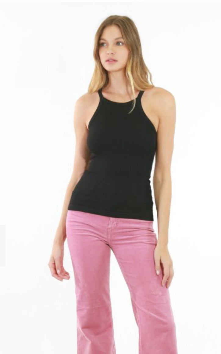 NIKIiBIKI ESSENTIAL HIGH NECK RIBBED TANK - BLACK