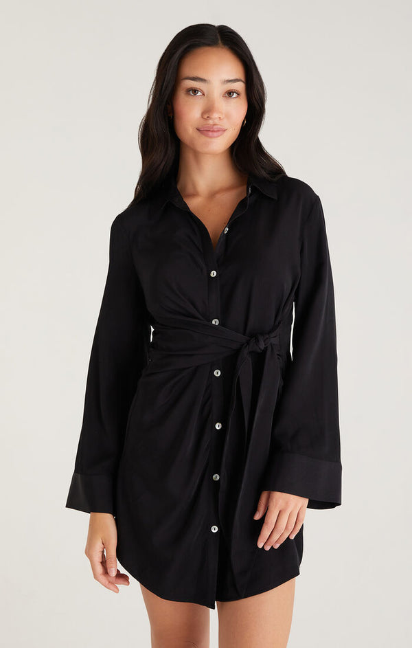 Z SUPPLY DALLON CUPRO MINI DRESS - BLACK