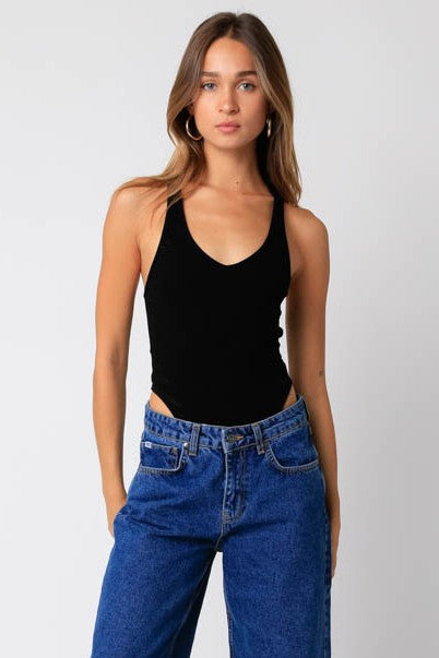 ESEN V-NECK BODYSUIT - BLACK