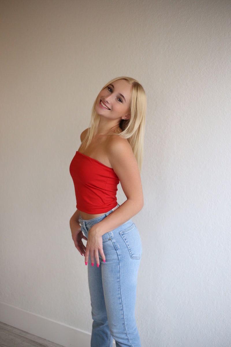 CROPPED TUBE TOP - RED