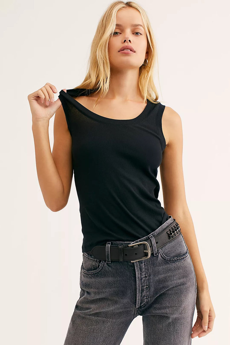 FREE PEOPLE U NECK TANK - BLACK