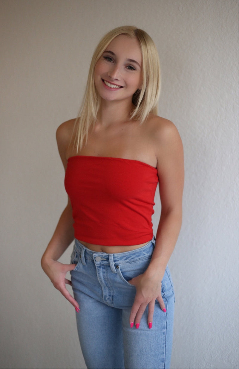 CROPPED TUBE TOP - RED