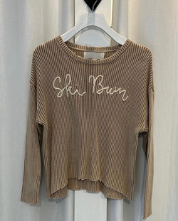 'SKI BUM" EMBROIDERED SWEATER - WASHED CAMEL